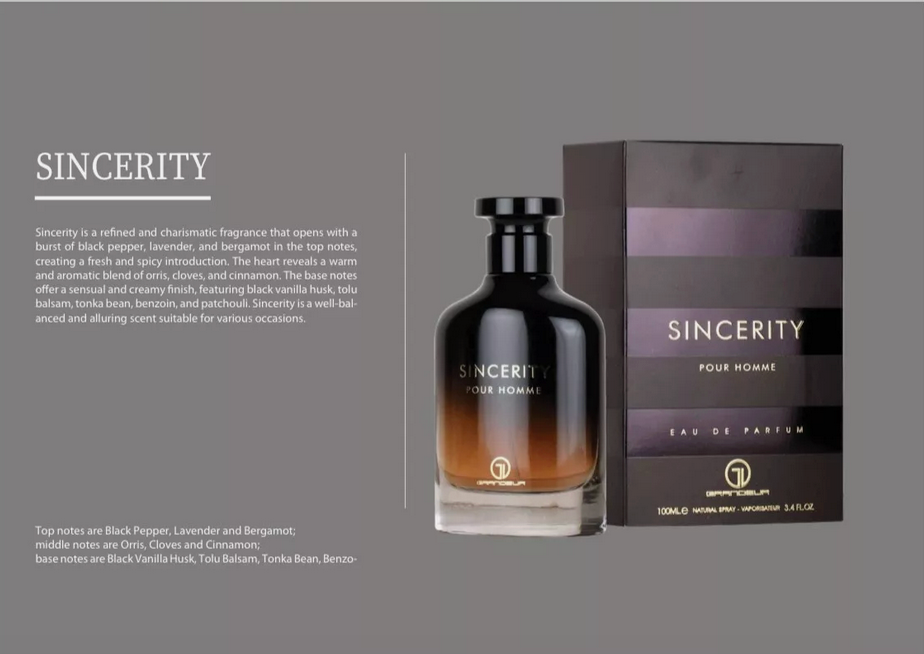 Sincerity Homme EDP Perfume By Grandeur 100 ML / 3.4 OZ