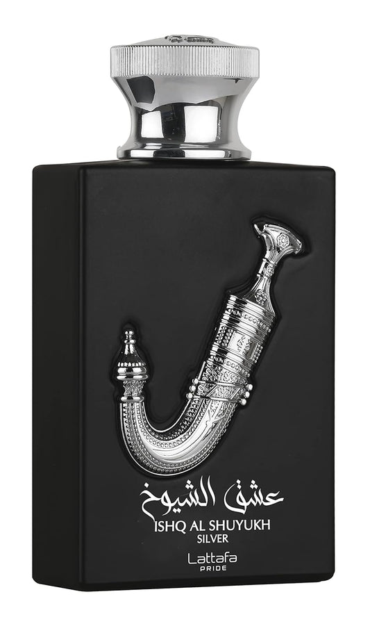 Ishq Al Shuyukh Silver for Unisex Eau de Parfum Spray, 3.4 Ounce by Lattafa