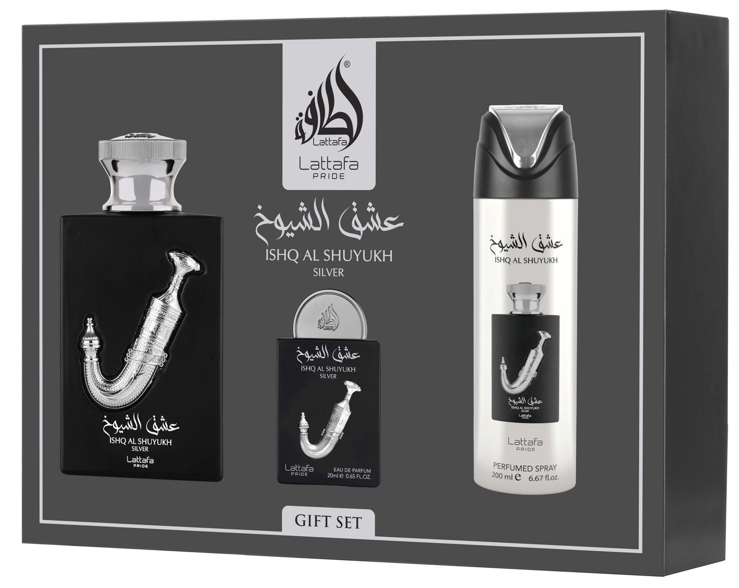Ishq Al Shuyukh Silver Giftset -3pc by Lattafa Pride