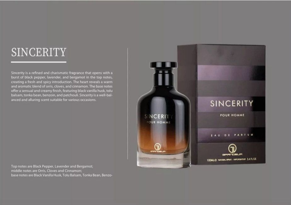 Sincerity Homme EDP Perfume By Grandeur  100 ML / 3.4 OZ